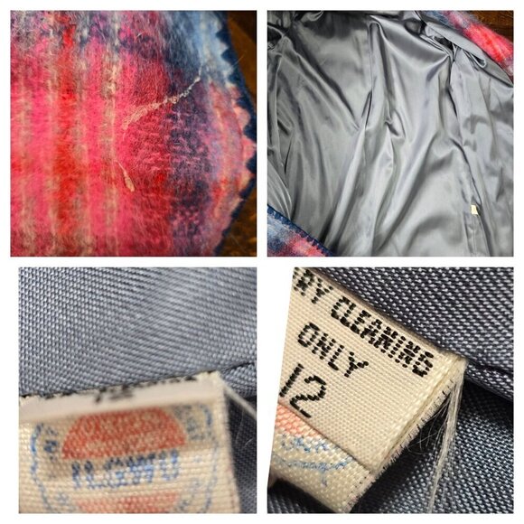 Vintage 1970s Red Blue Plaid Angora Wool Double Breasted Coat - Picture 4 of 16